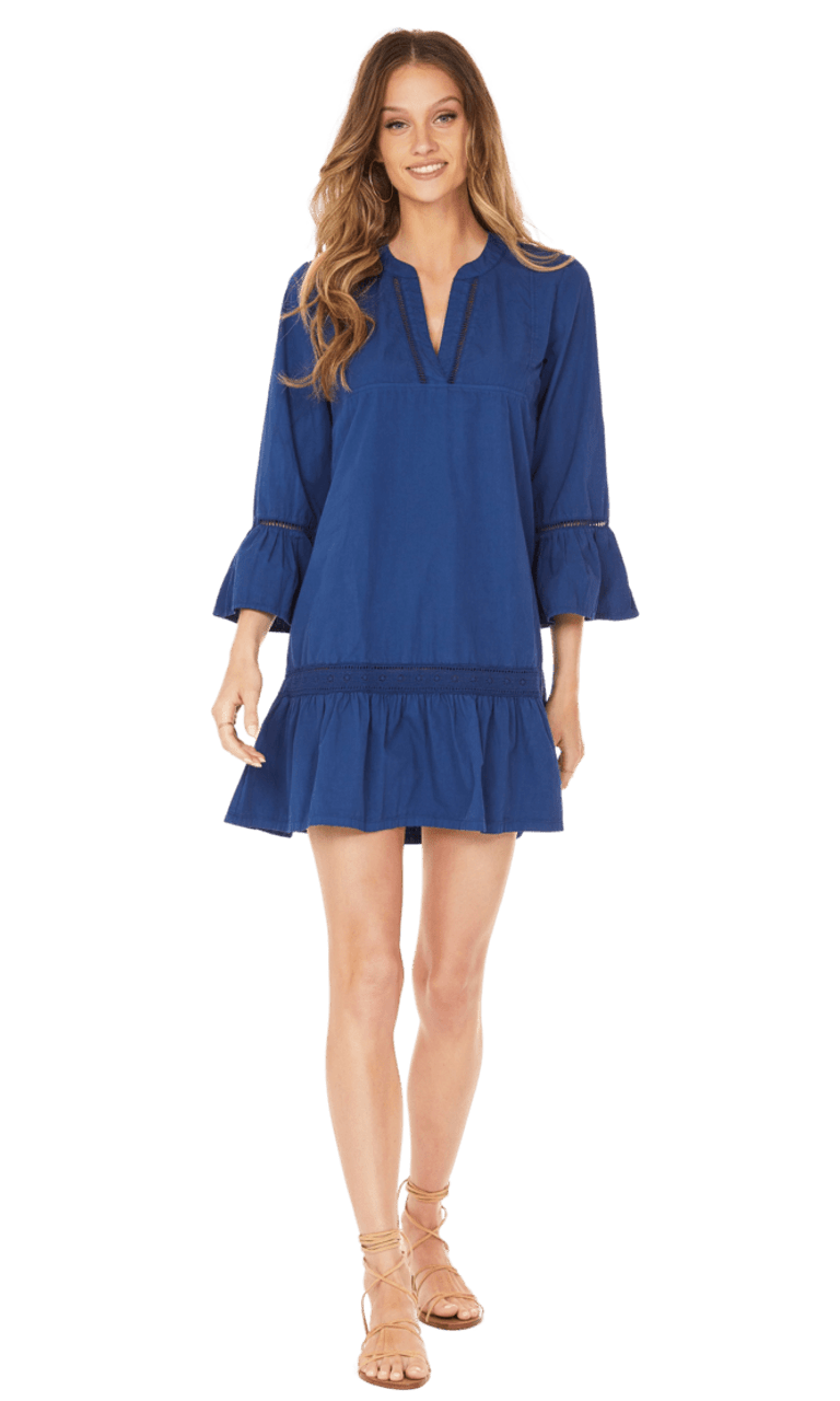 naval ruffle sleeve short dress