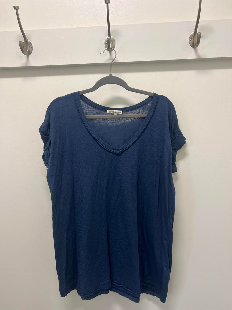 v-neck rolled s/s top - navy