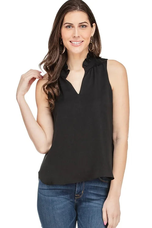 ruffles neck shell - black