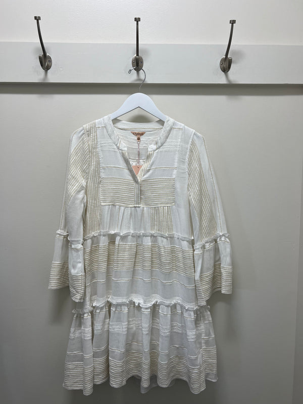 Off White Layered Ruffle Dress