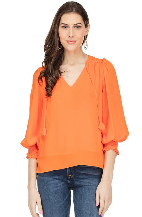 shirred shoulder top - orange