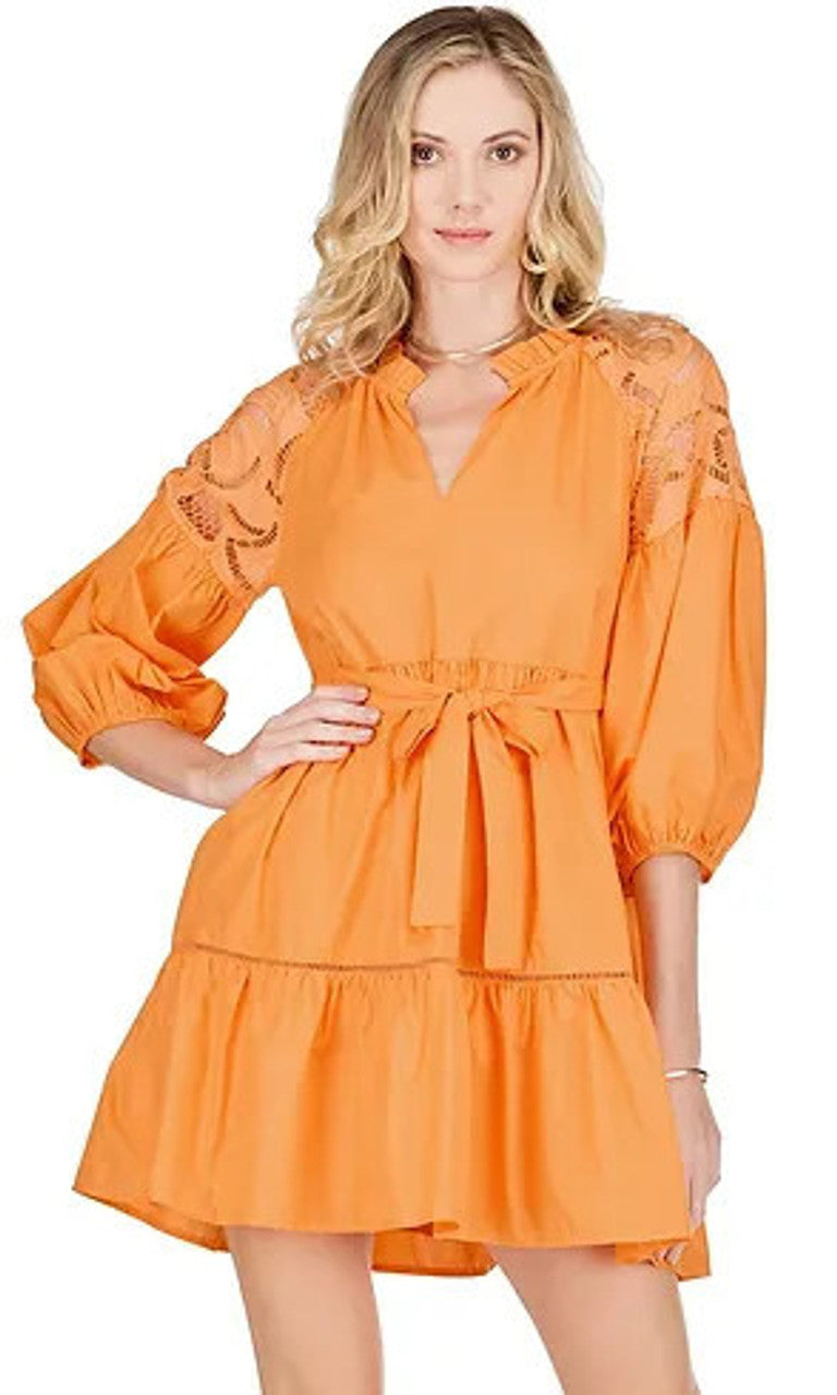 orange lace block tier dress