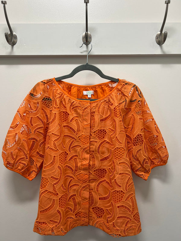 orange button lace blouse