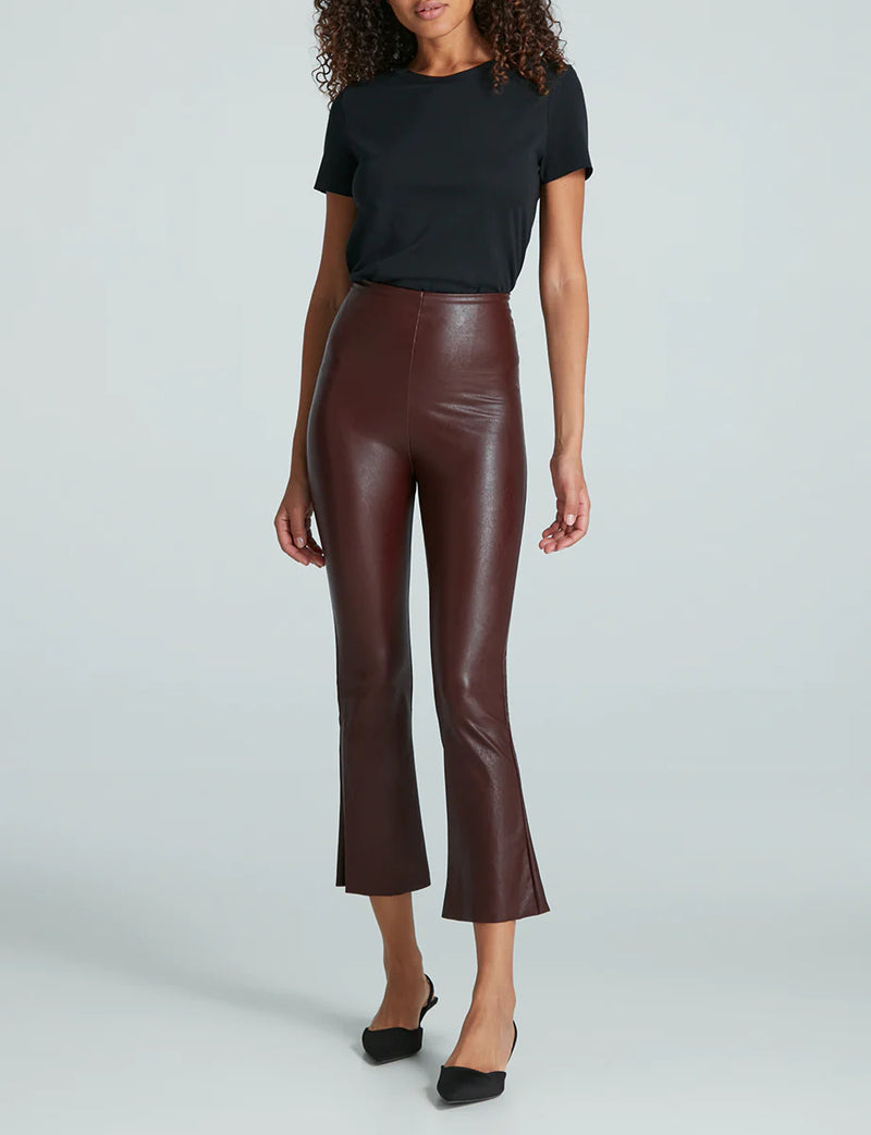 Faux Leather Cropped Flare - OXBLOOD