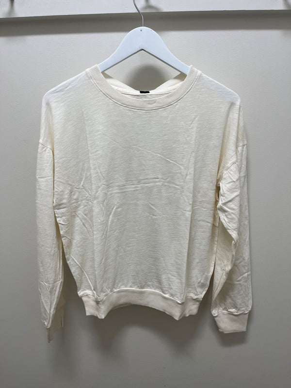 WIDE SHIRRED SLV DROP SHOULDER PULLOVER - PARCHMENT