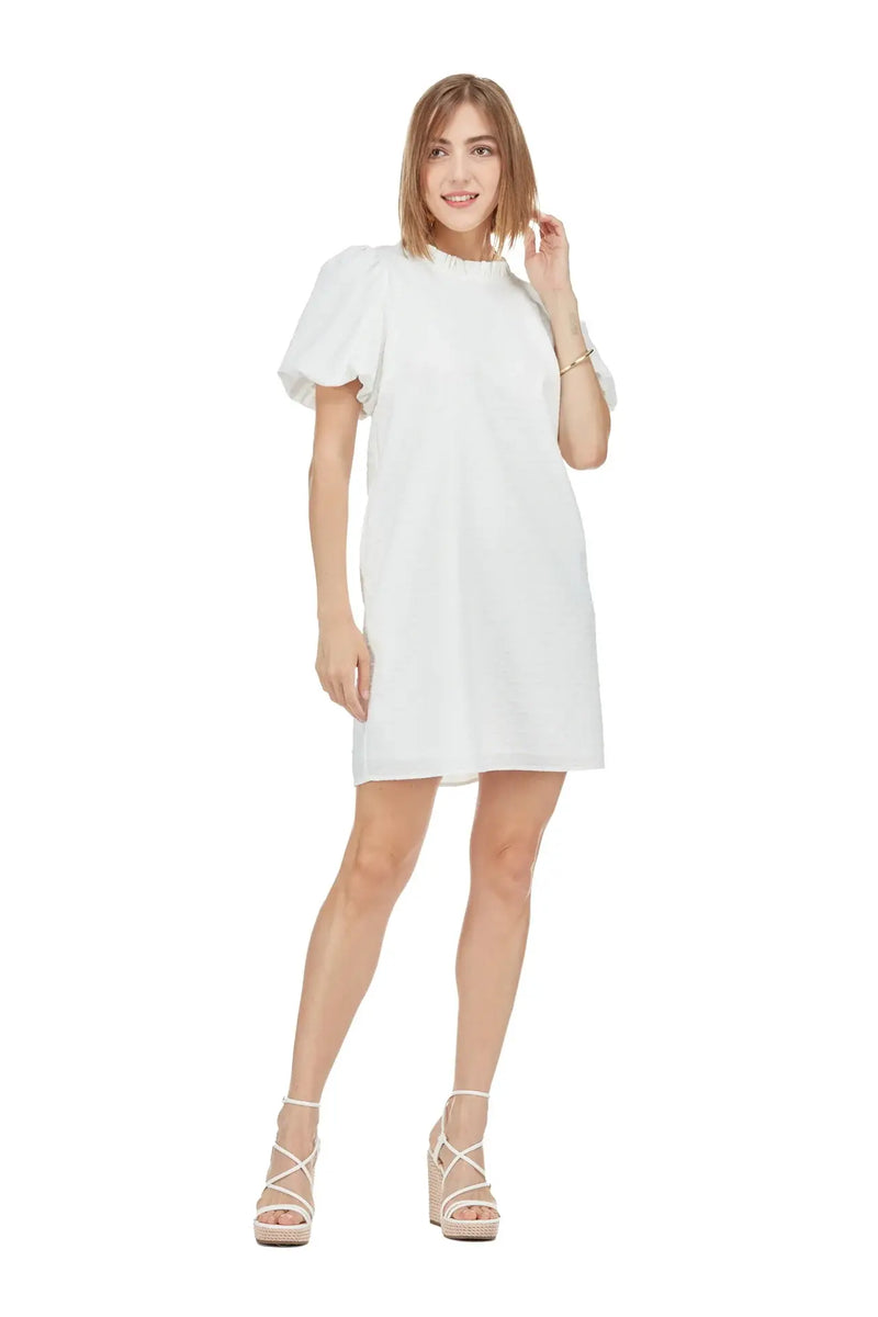 white puff sleeve dress