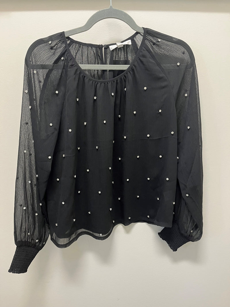 BLACK RHINESTONE L/S TOP