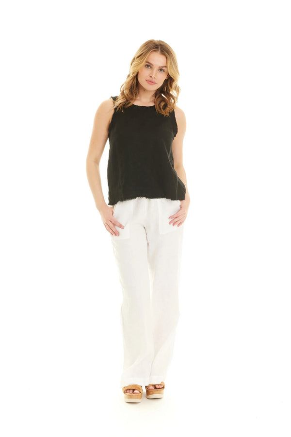 Eco Satin Frayed Edge Tank - Black