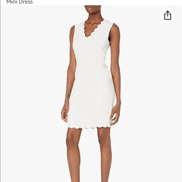 White - Dress w/Scallop V Neckline