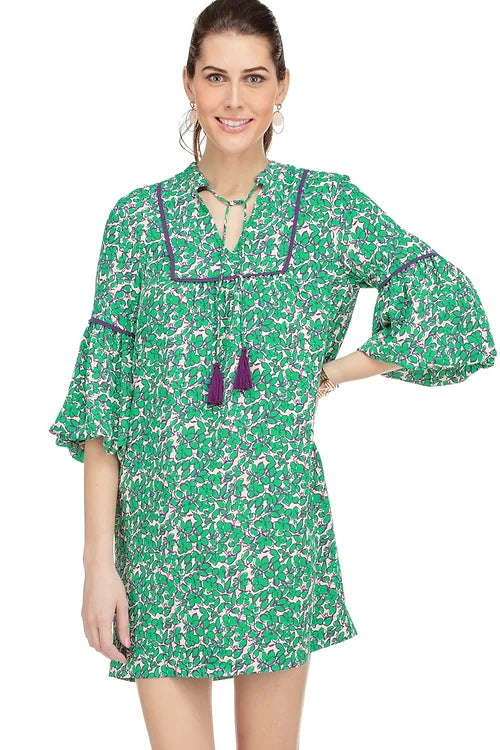 bubble sleeve trim dress - scribble bloom