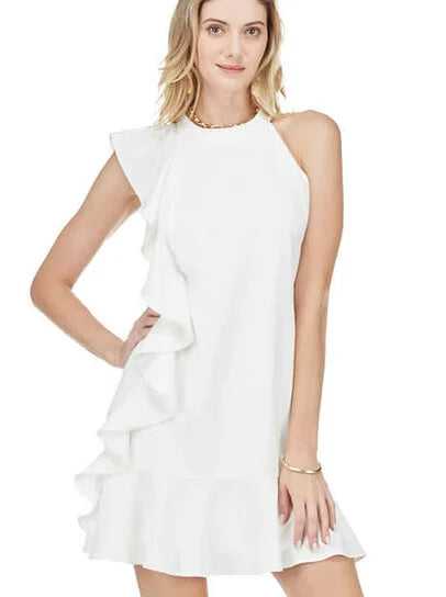 white side ruffles dress