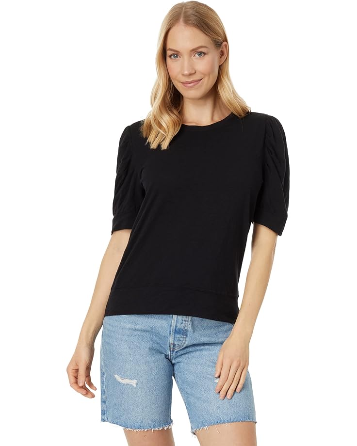 black 3/4 puff sleeve top