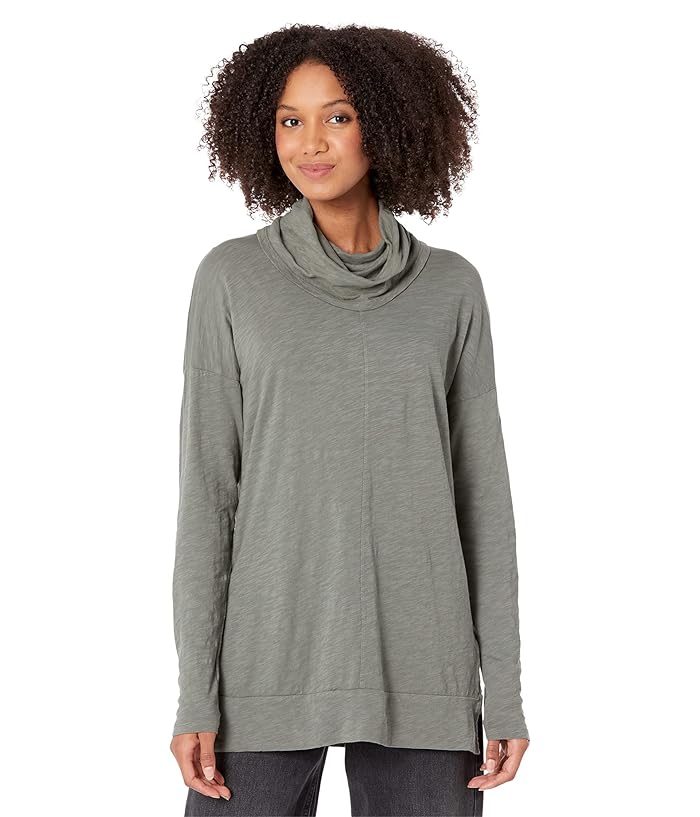 Slouchy Funnel Neck Tee- DK Sage