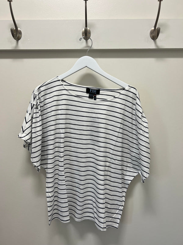 navy stripe boat neck s/s top