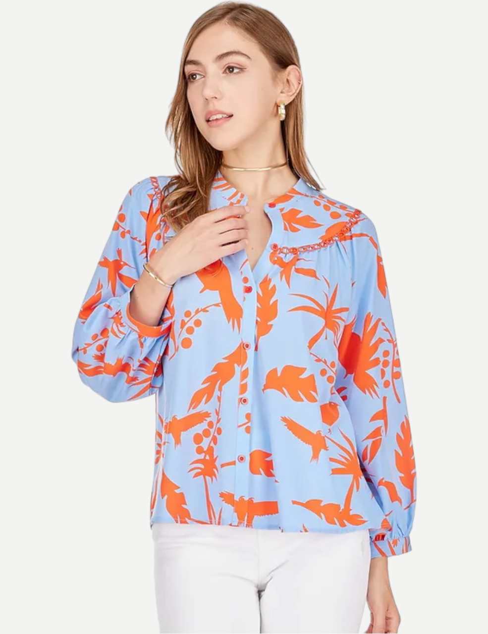 Red Toucan Trimmed Blouse