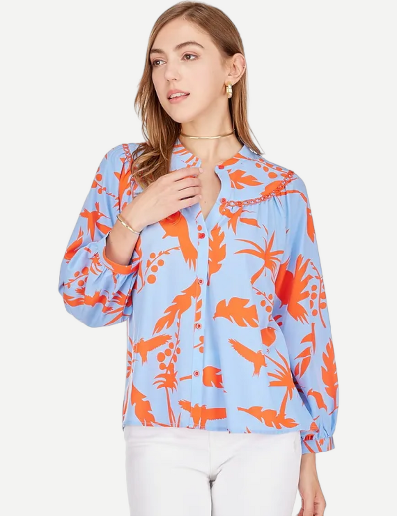 Red Toucan Trimmed Blouse