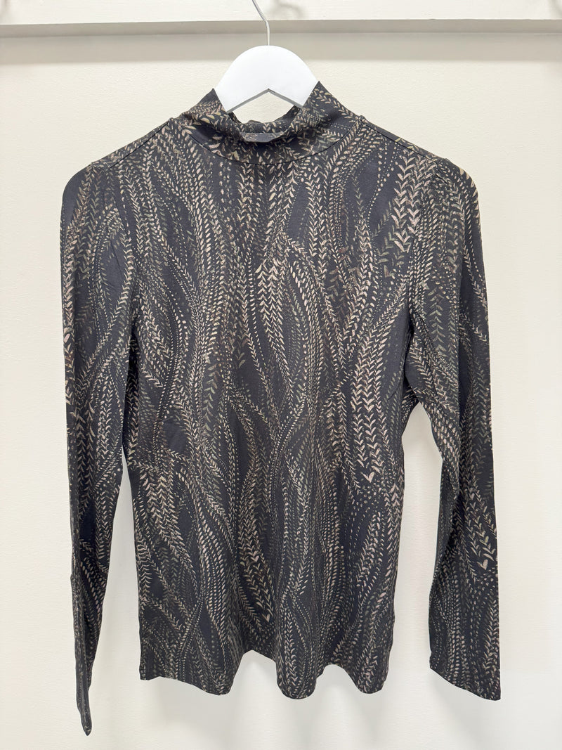 TRELLIS PRINT L/S MOCK NECK TOP