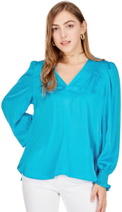 Turquoise V-Neck Blouse