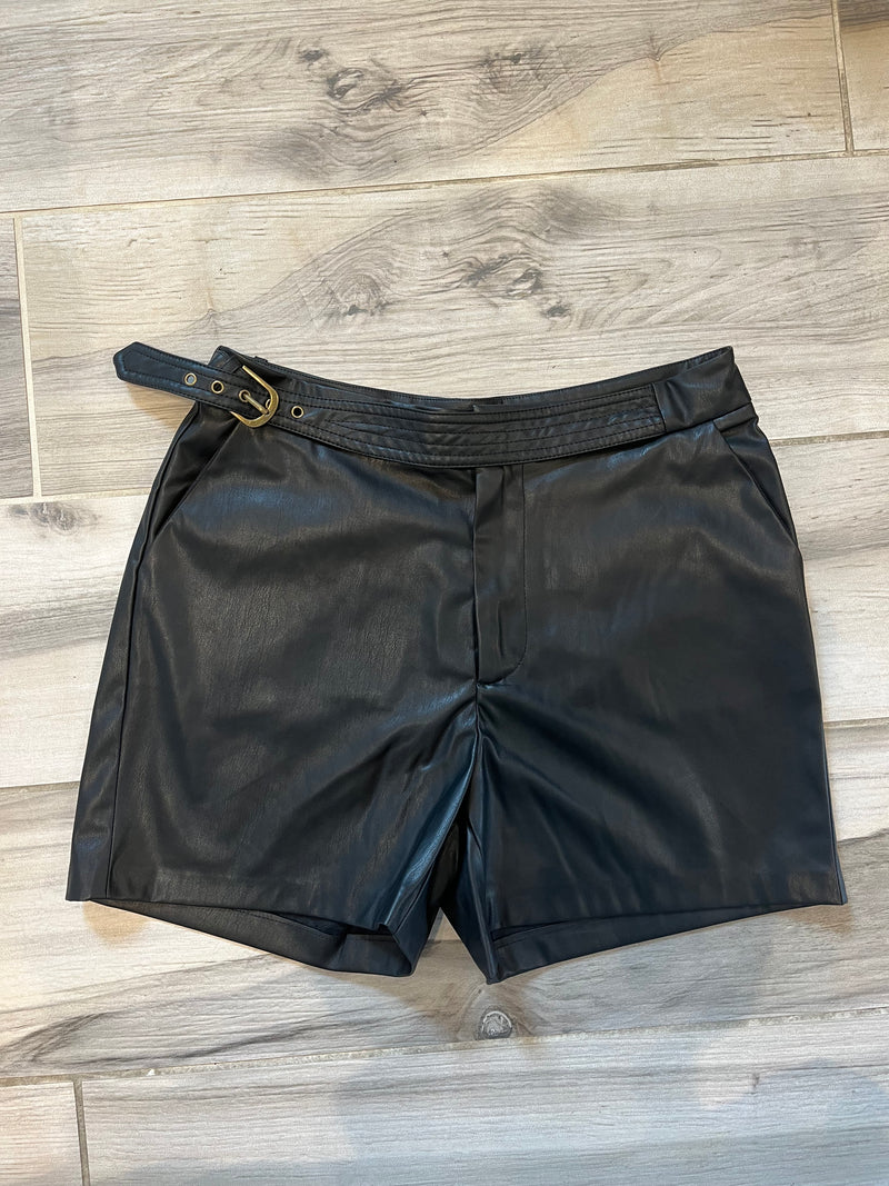 vegan leather shorts - black