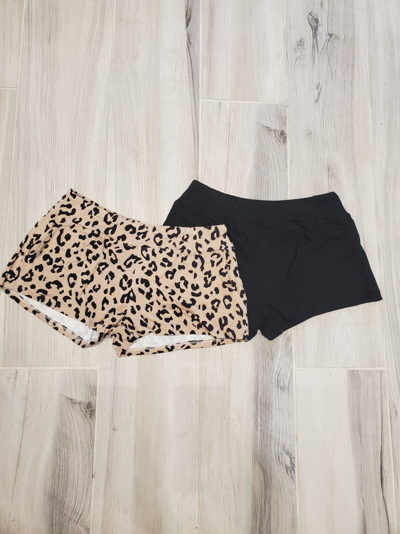 2 Pack Shorts - Ink Leopard + Black
