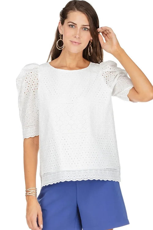 SHORT SLEEVE EYELET TOP