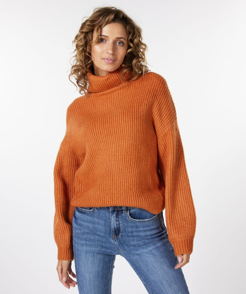 Sweater sequins cable shoulder - Copper Brown