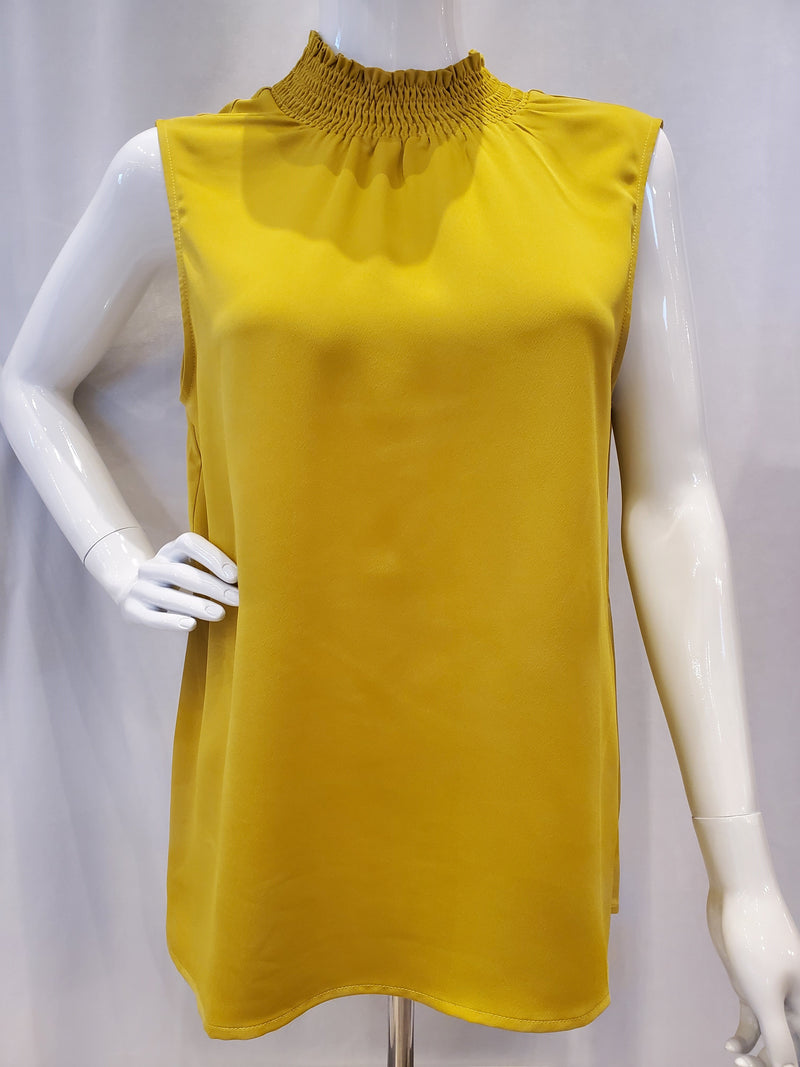 Mustard Smocked Neck Shell