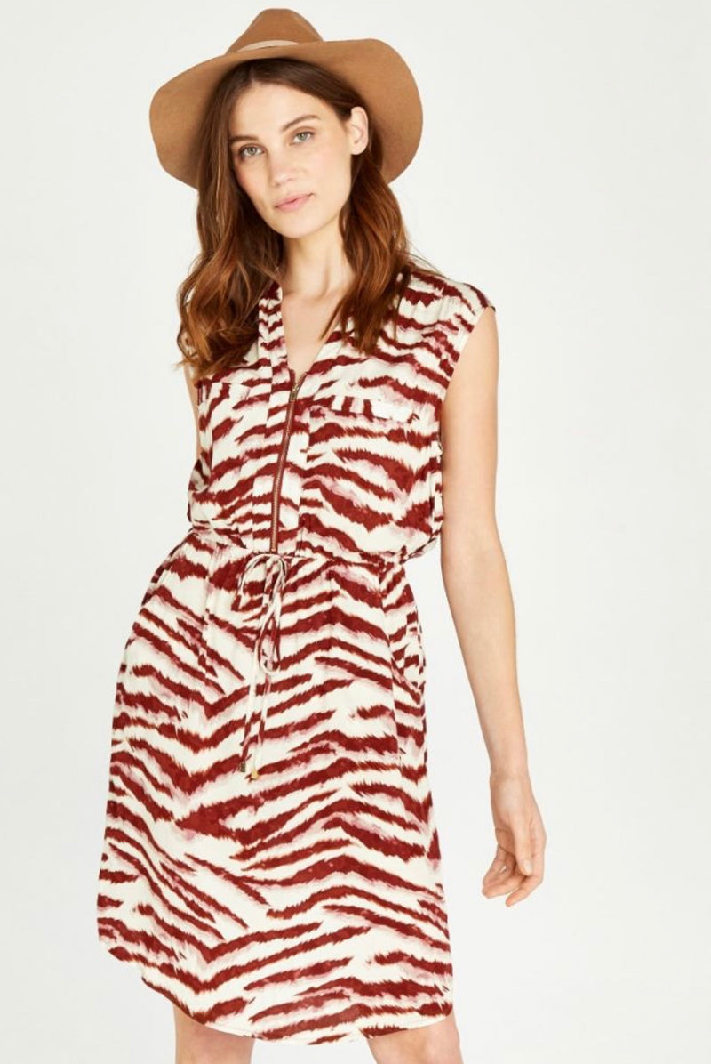 Rust Zebra Zip Front Dress