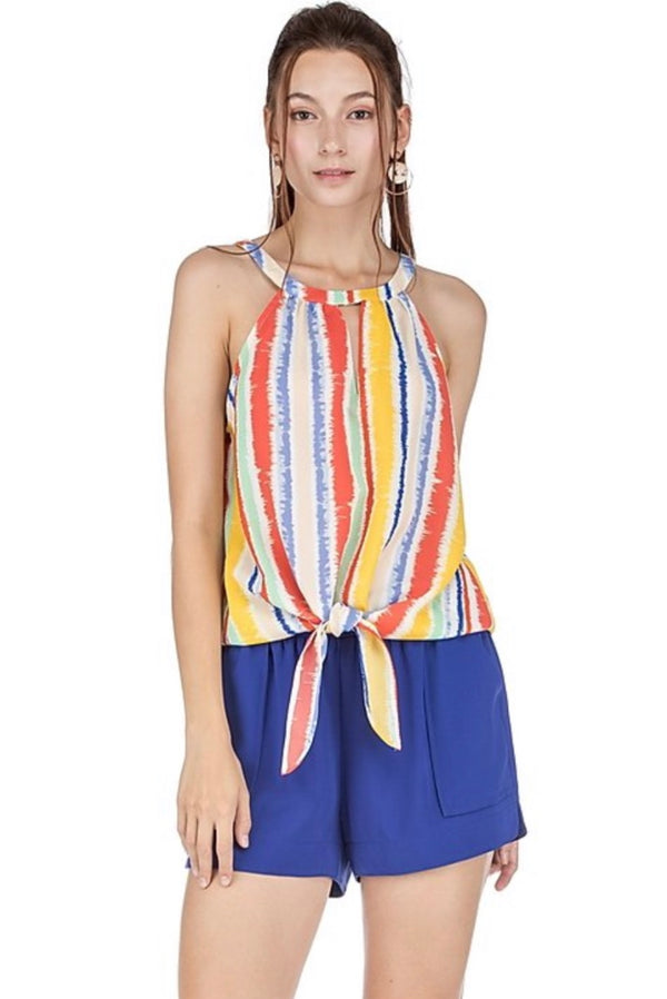 FRONT KNOT HALTER - MULTI STRIPE