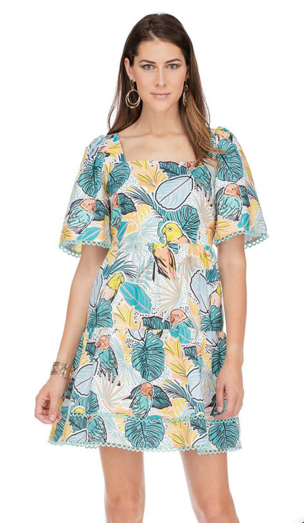 Puff Sleeve Tiered Dress - Bird Paradise