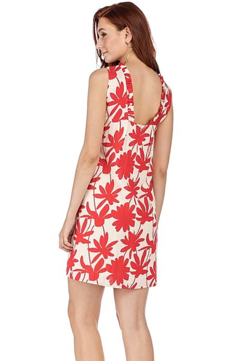 RUFFLE SQUARE BACK DRESS - RED FLORAL