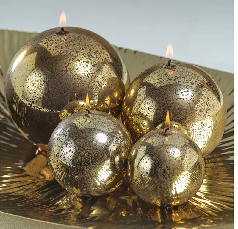 SHINY METALLIC BALL CANDLE - ANTIQUE GOLD 6"