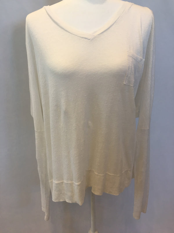 L/S Drop Shoulder V-Neck - White