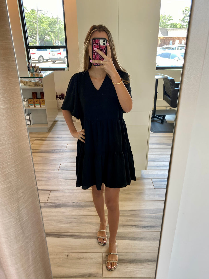 Black Flutter Sleeve Dress