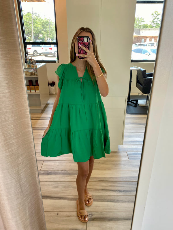 Green Flutter Tier Dress