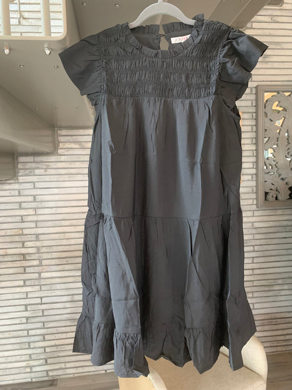 Black Smocked Tiered Dress