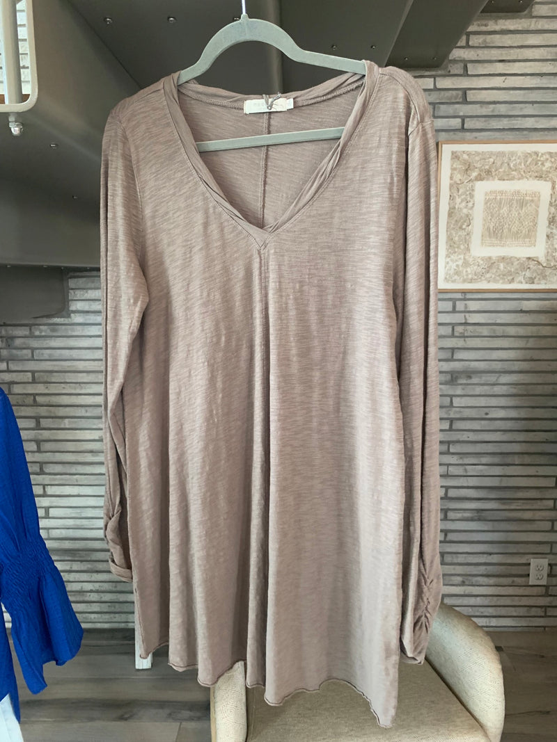 LONG SLEEVE TUNIC DRESS - STONE