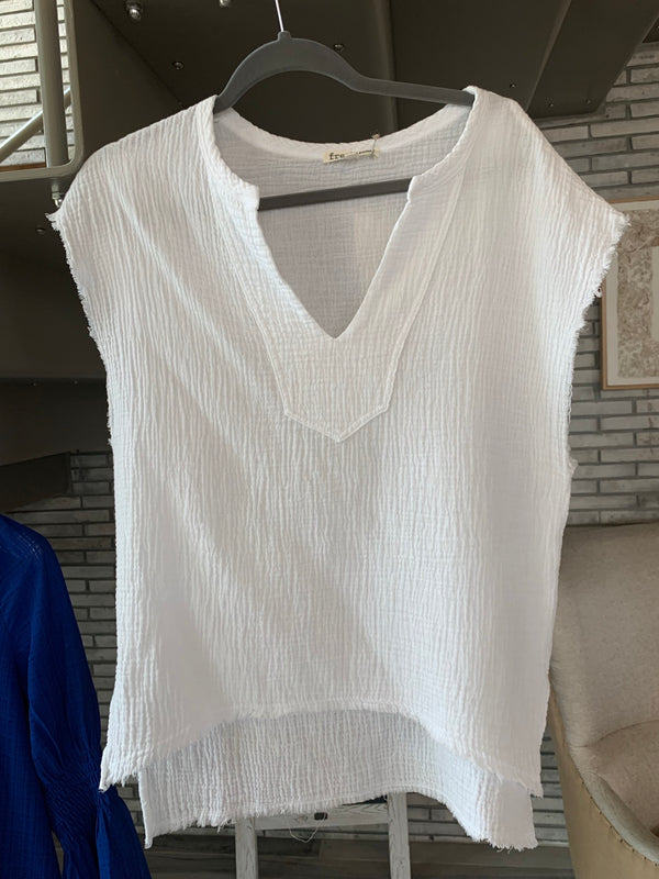 Henley Deep V-Neck - White