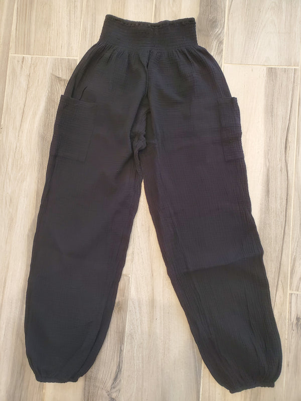 Smocked Waist Pant - Black