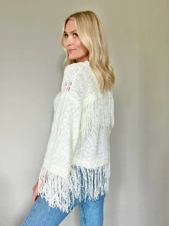 crochet fringe sweater - ivory