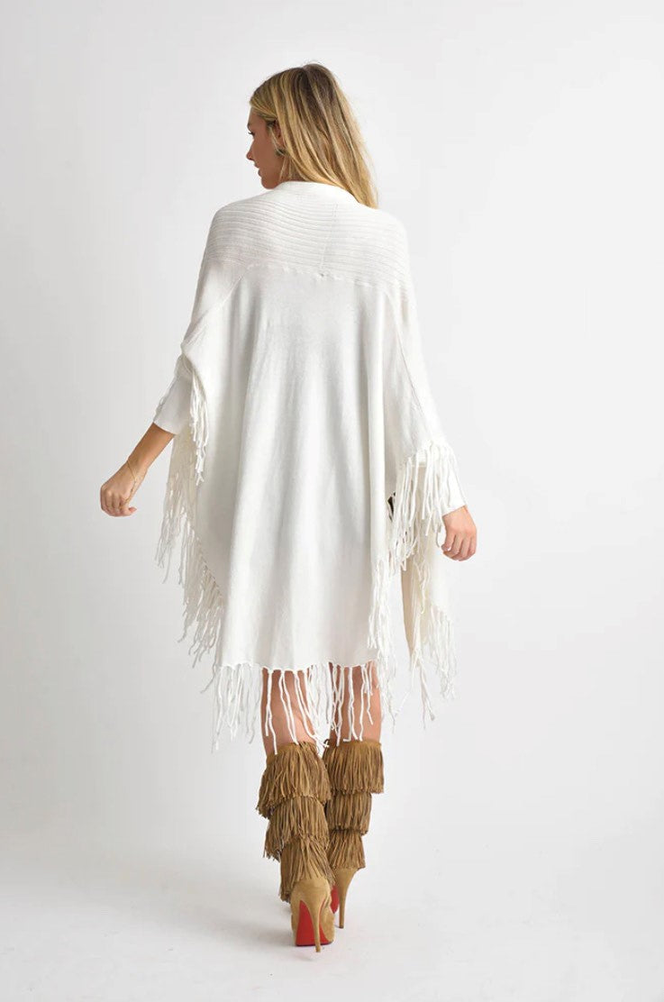 Draped Cardigan w/ Fringe Hem