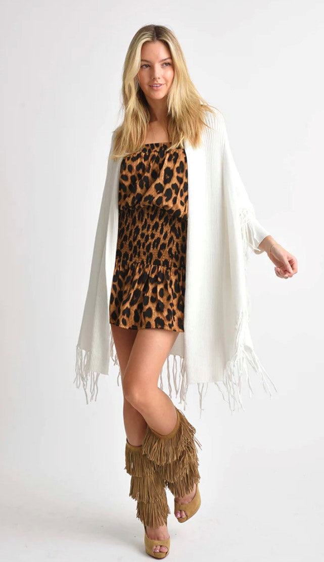 Draped Cardigan w/ Fringe Hem