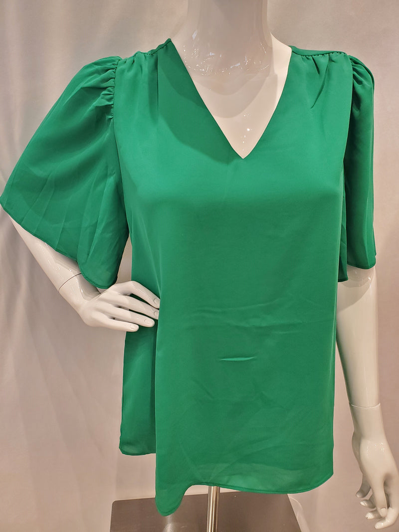 Green Peasant Flutter Sleeve Top XS