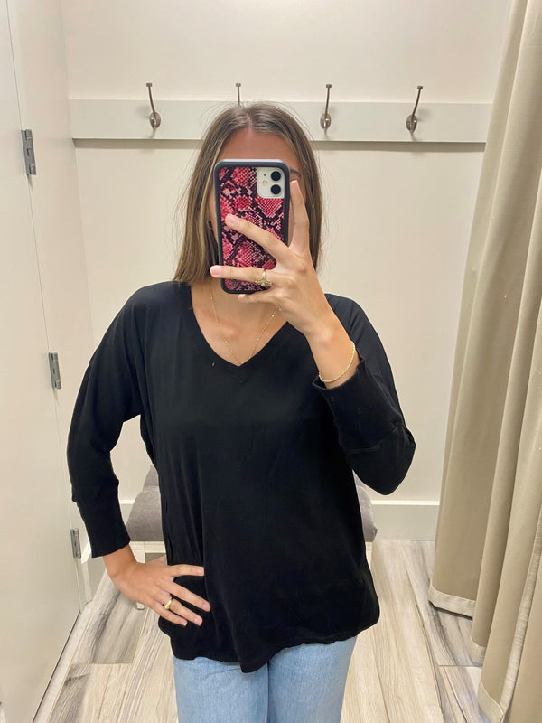 Front Seams Dolman Tunic- Black