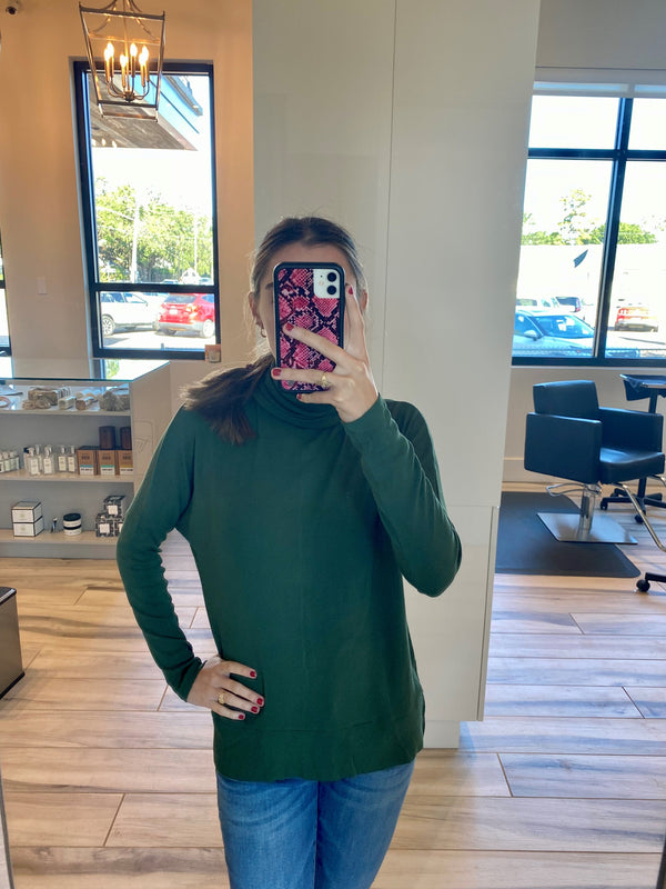 Green Split Hem Turtleneck