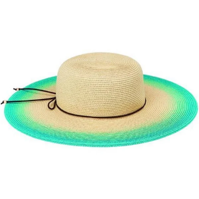 Women's round crown natural sun brim with hand painted color pop edge&faux suede simple back..