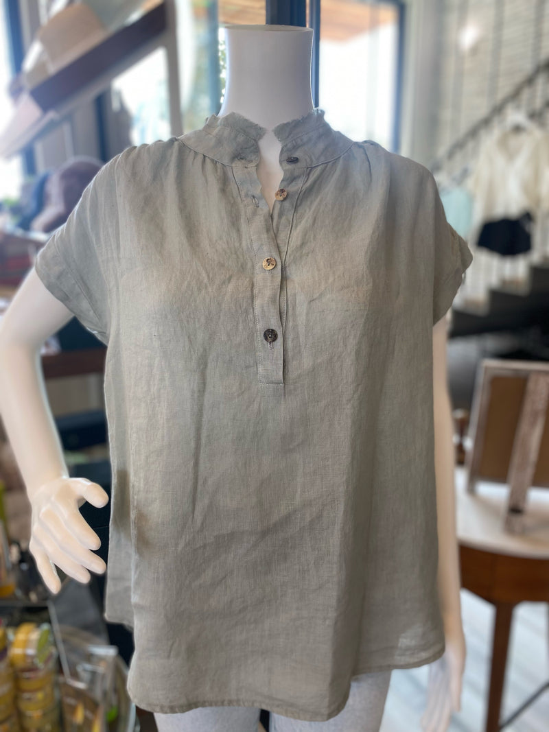 Linen Raw Edge Button Top