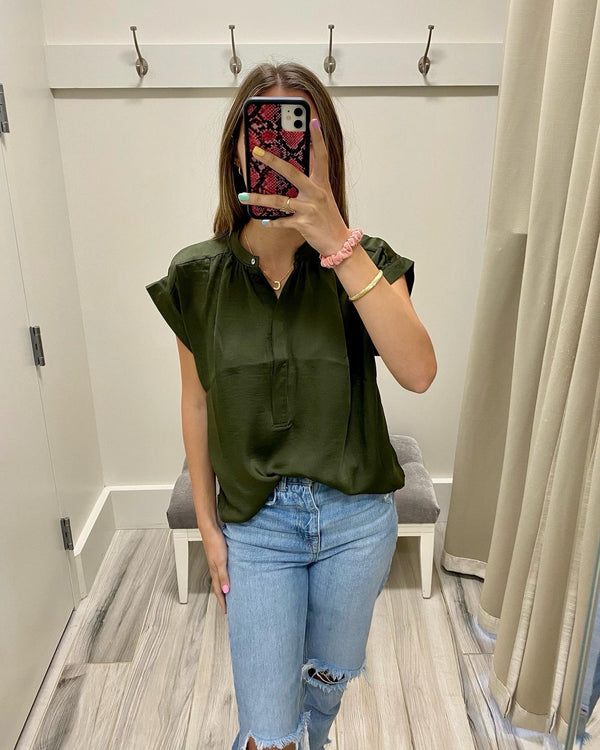 Jazzy Loose Short Sleeve Top- Army Green O/S