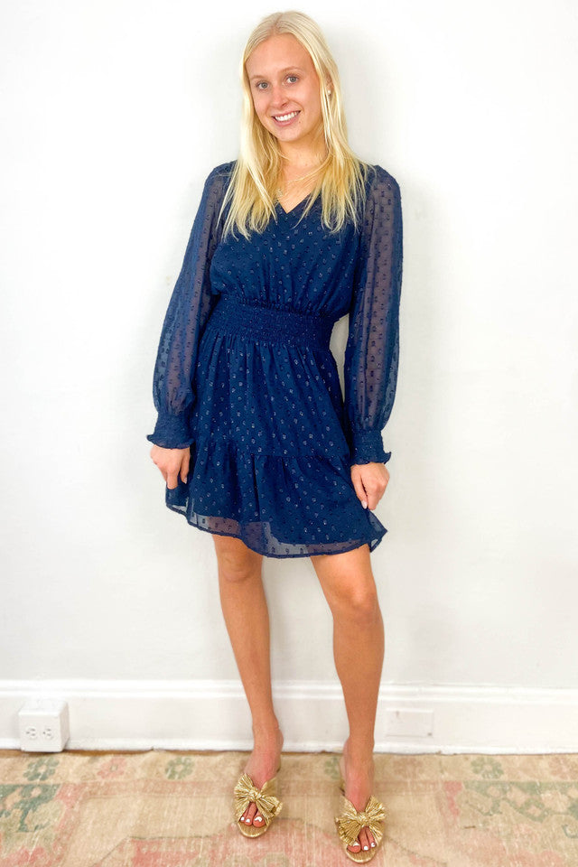 V-NECK DRESS - NAVY