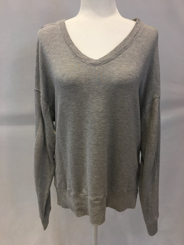 L/S V-Neck Rib Pullover - Heather Grey